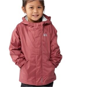 REI Rainwall Kids Waterproof Rain Jacket Hooded Red Rose Currant Medium 10 12